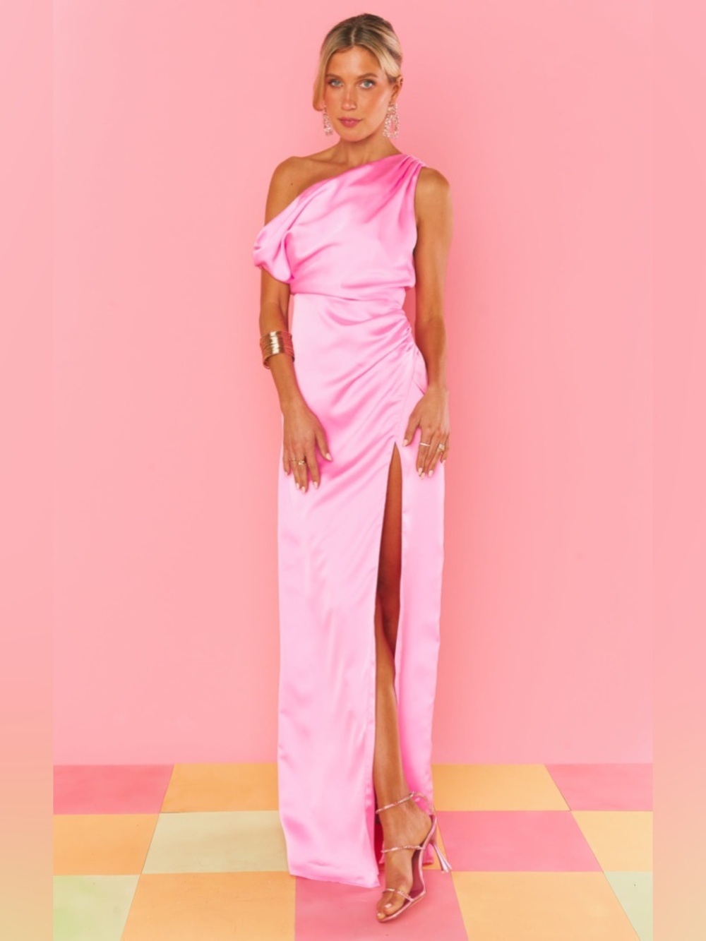 Show Me Your MuMu Jodie One-Shoulder Bubblegum Pink Satin Gown Size XS
